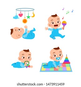 baby boy with toys vector set
