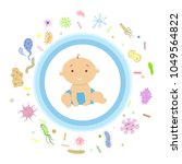 Baby boy under shield. Playing outside without germs.