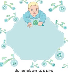 Baby boy vector card with text frame