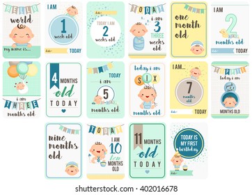 Baby Boy Weeks and Months Cards