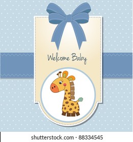baby boy welcome card with giraffe