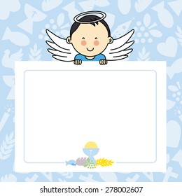 Baby boy with wings. blank space for photo or text