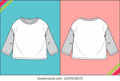 BABY BOYS FULL SLEEVE TECHNICAL FASHION FLAT SKETCH TEMPLATE ILLUSTRATION