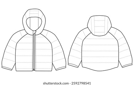 Baby Boys Girls puffer jacket Hoods vector Mockup Coat template design