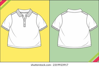 BABY BOYS POLO TEE FLAT SKETCH FASHION TEMPLATE TECHNICAL ILLUSTRATION