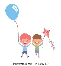 baby boys smiling with helium balloons in hand