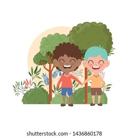 baby boys standing smiling in landscape