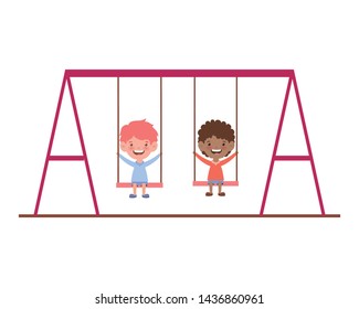 baby boys in swing smiling on white background