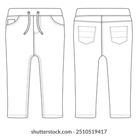 Baby Boys Woven Pant fashion flat sketch template Technical Fashion illustration vector with front and back view,
