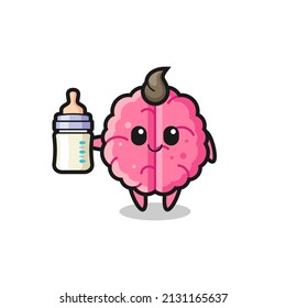 baby brain cartoon character with milk bottle , cute style design for t shirt, sticker, logo element