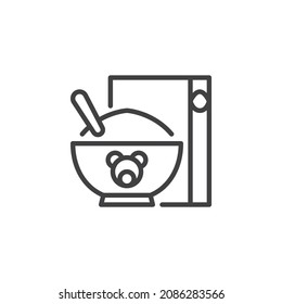 Baby Breakfast Line Icon. Linear Style Sign For Mobile Concept And Web Design. Baby Food Bowl And Box Outline Vector Icon. Symbol, Logo Illustration. Vector Graphics