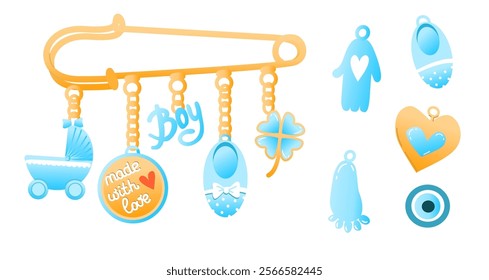 Baby brooch pin protection amulet baby jewelry vector illustration