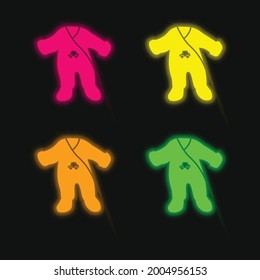 Baby Bubbler Wrap four color glowing neon vector icon