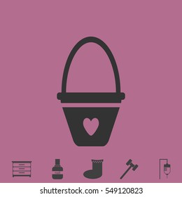Baby bucket with hearth icon flat. Simple vector grey pictogram and bonus symbol