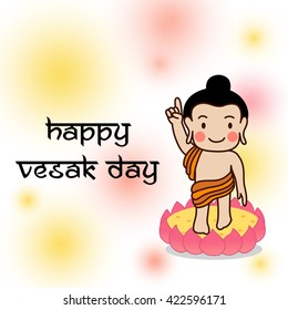 Baby Buddha born and standing on lotus on Vesak day. Vector Illustration.