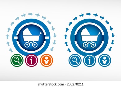 Baby buggy icon and creative design elements. Flat design concept. 