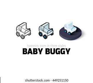 Baby buggy icon, vector symbol in flat, outline and isometric style