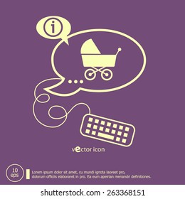 Baby buggy and keyboard design elements. Line icons for application development, web page coding and programming, creative process