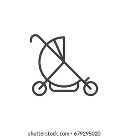 Baby buggy line icon, outline vector sign, linear style pictogram isolated on white. Stroller symbol, logo illustration. Editable stroke. Pixel perfect graphics