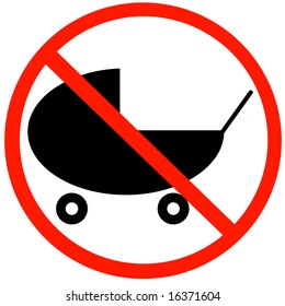 baby buggy or stroller with not allowed symbol - baby strollers not allowed sign