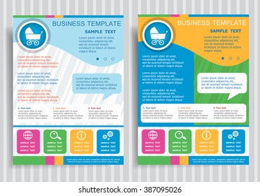 Baby buggy symbol  on vector Brochure Flyer design Layout template, size A4. Easy to use and edit.