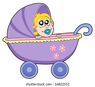 Baby in buggy - vector illustration.