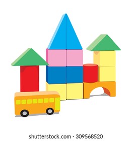 Baby Building Blocks, With Bus And Blank