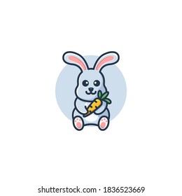 baby bunny with carrot logo cartoon logo design