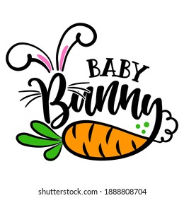 Baby Bunny - Cute Easter bunny design, funny hand drawn doodle, cartoon Easter rabbit. Good for Easter clothes, poster or t-shirt textile graphic design. Vector hand drawn illustration.