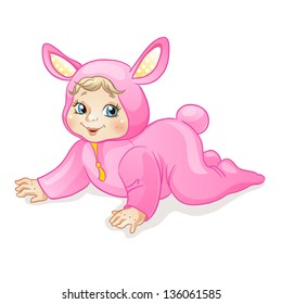 Baby Bunny girl. Funny baby in bunny costume.