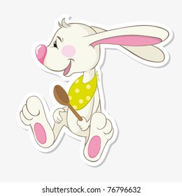 Baby bunny. The newborn rabbit. Vector sticker