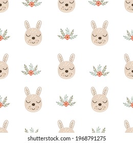 Baby bunny nursery seamless pattern design. Vector illustration.
