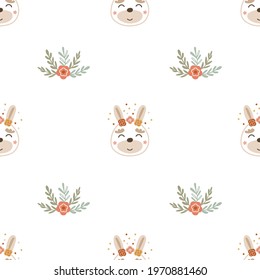 Baby bunny nursery seamless pattern design. Vector illustration.