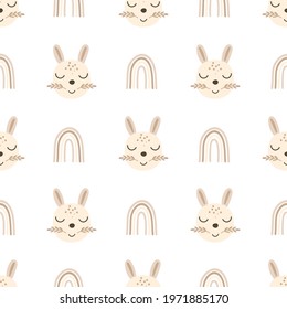 Baby bunny nursery seamless pattern design. Vector illustration.