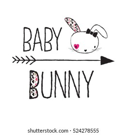 baby bunny on white background, T-shirt graphics for kids vector illustration