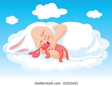 baby with bunny in the sky