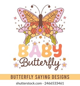 Baby butterfly floral retro design, floral retro butterfly designs