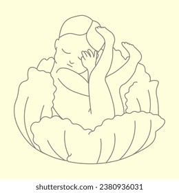 baby in cabbage where do babies come from linear illustration