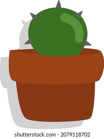 Baby cactus in brown pot, illustration, vector, on a white background.