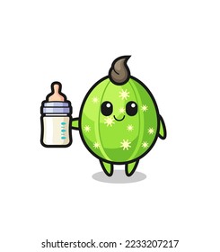 baby cactus cartoon character with milk bottle , cute style design for t shirt, sticker, logo element