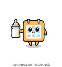 baby calendar cartoon character with milk bottle , cute style design for t shirt, sticker, logo element
