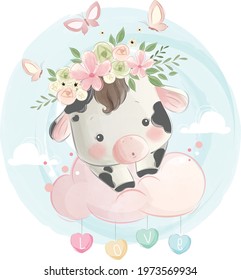 Baby Calf Girl On A Cloud