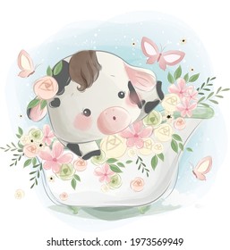 Baby Calf Girl in a Spring Tub