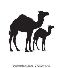 Baby camel silhouette vector flat illustration design on white background