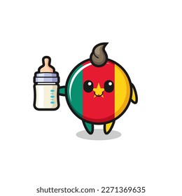 baby cameroon flag badge cartoon character with milk bottle , cute style design for t shirt, sticker, logo element