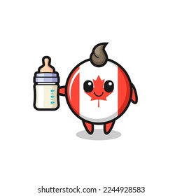 baby canada flag badge cartoon character with milk bottle , cute style design for t shirt, sticker, logo element