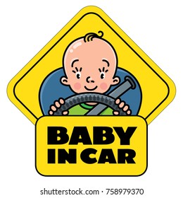 Baby In Car. Back Window Sticker Or Sign