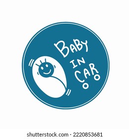 Baby in car cartoon vector Illustration blue sign isolated on white