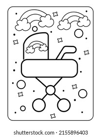 Baby car line art, Baby toy coloring page, kids coloring page, toy line art design,