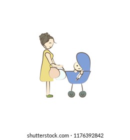 Baby car and mom icon. Element of mother day icon for mobile concept and web apps. Colored Baby car and mom icon can be used for web and mobile